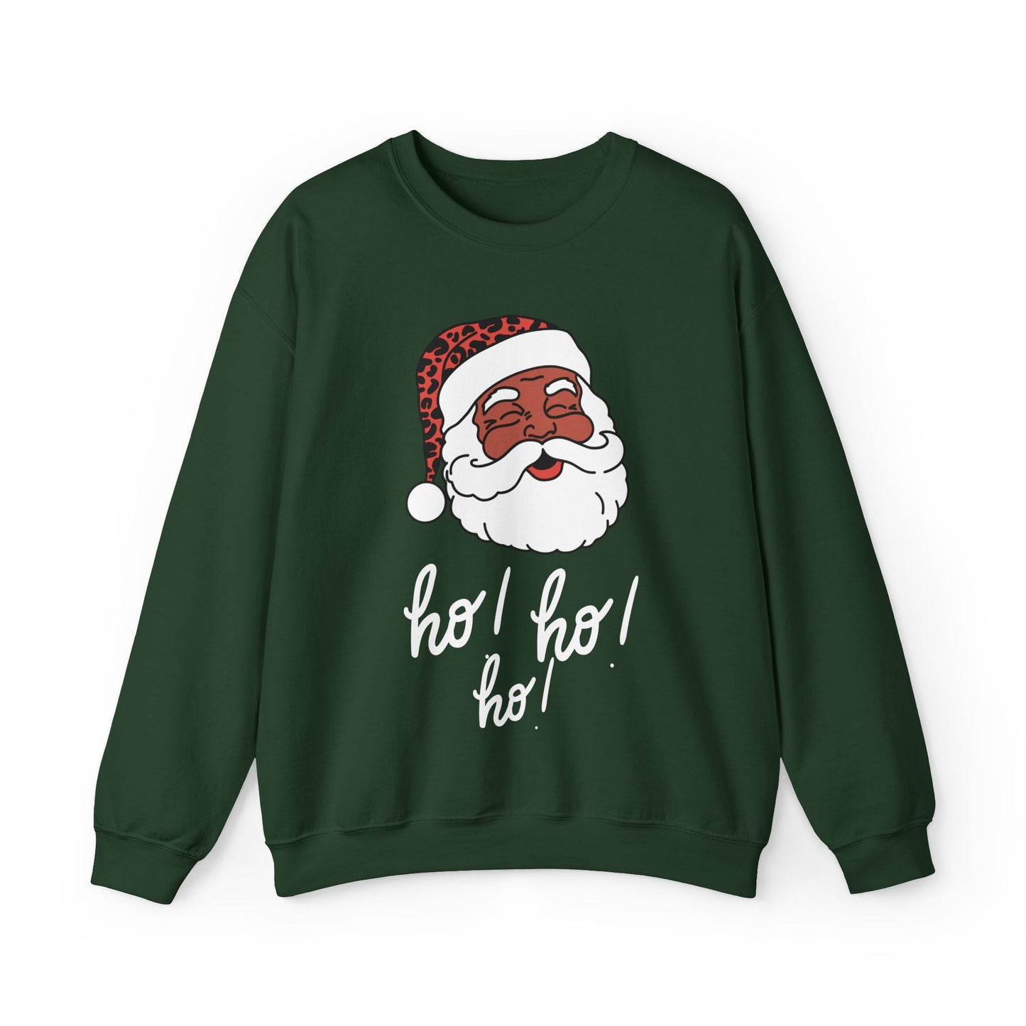 "Smiling (Brown) Santa - Ho Ho Ho!" Unisex Heavy Blend Sweatshirt, White Text