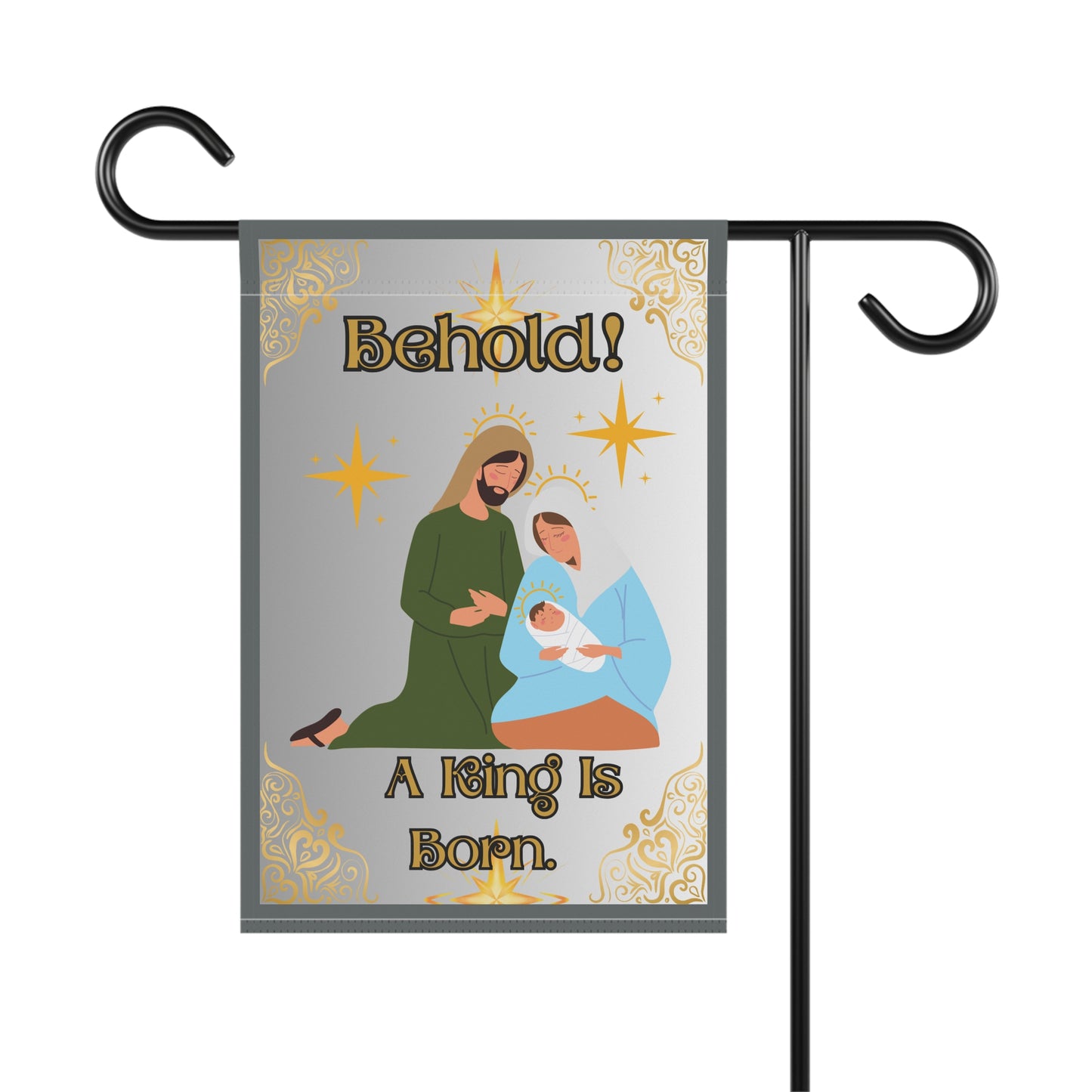 "Behold. A King Is Born!" Garden/Lawn Banner, 12 in x 18 in, White Ombre