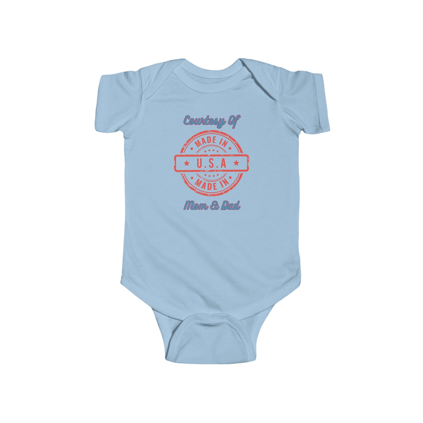 "Made In The USA Courtesy Of Mom & Dad", Infant Fine Jersey Bodysuit
