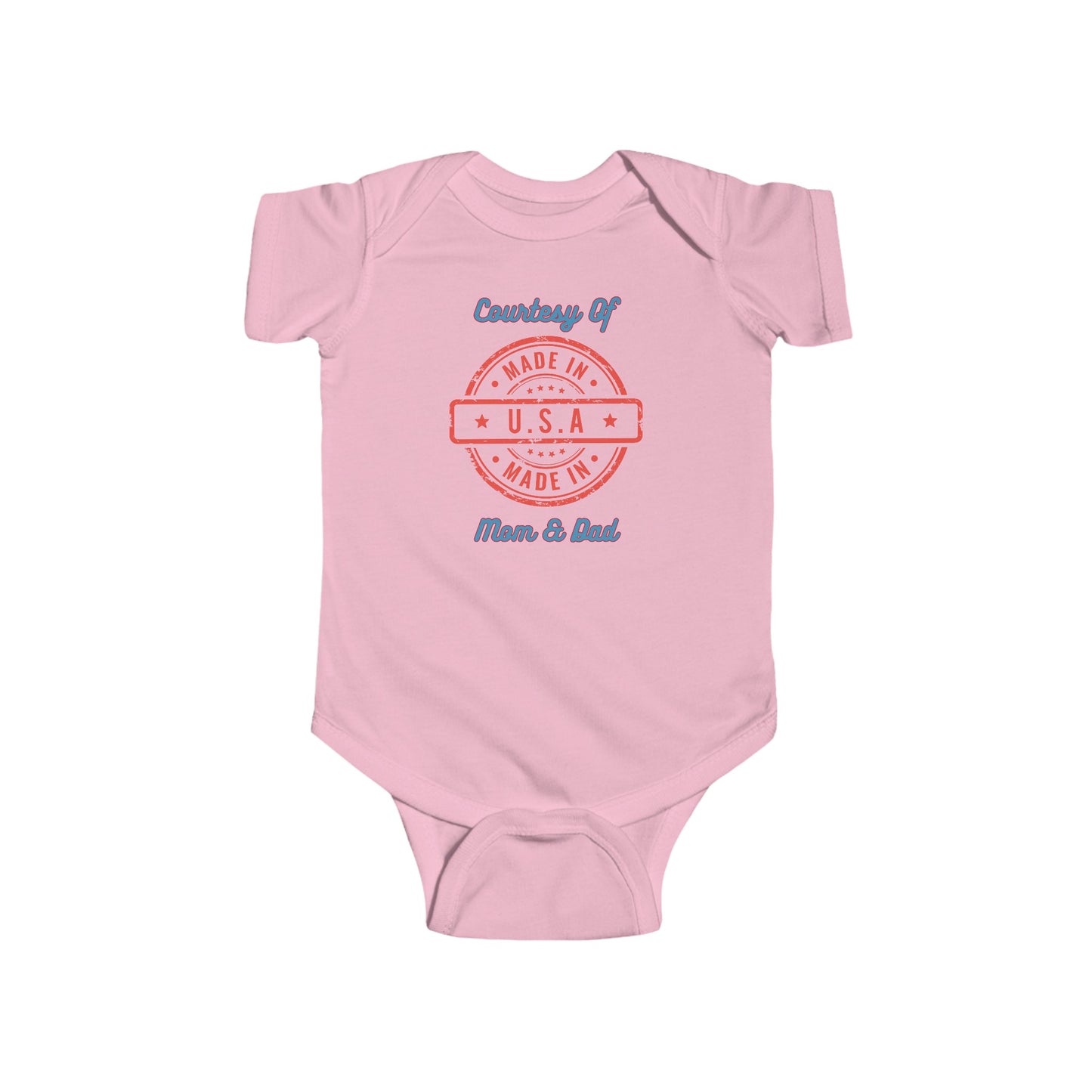 "Made In The USA Courtesy Of Mom & Dad", Infant Fine Jersey Bodysuit