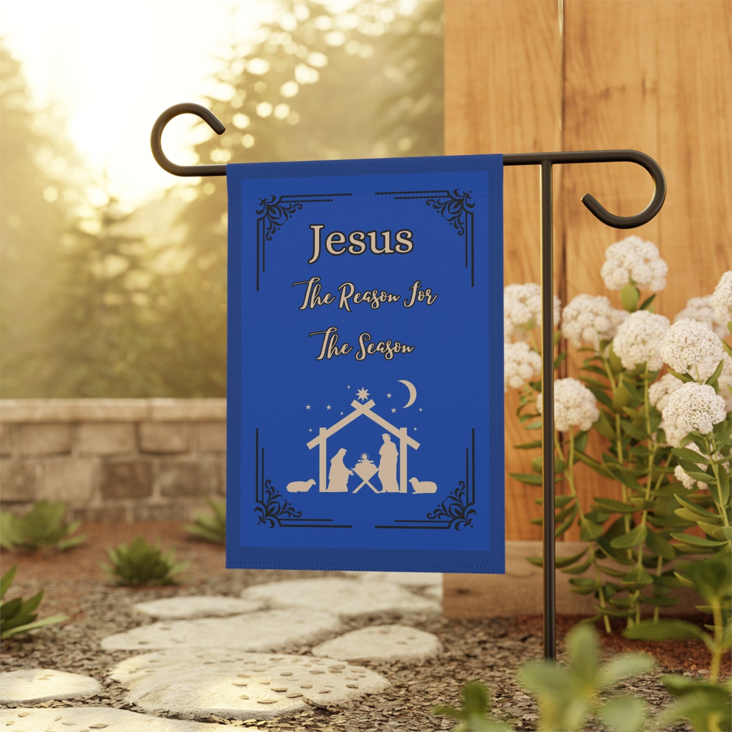 "Jesus Is The Reason For The Season" 12 in x 18 in Lawn/Garden Banner in Royal Blue
