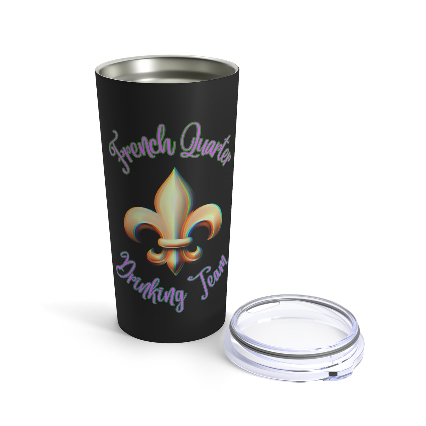 "French Quarter Drinking Team" 20 oz Tumbler, Black With Purple Letters