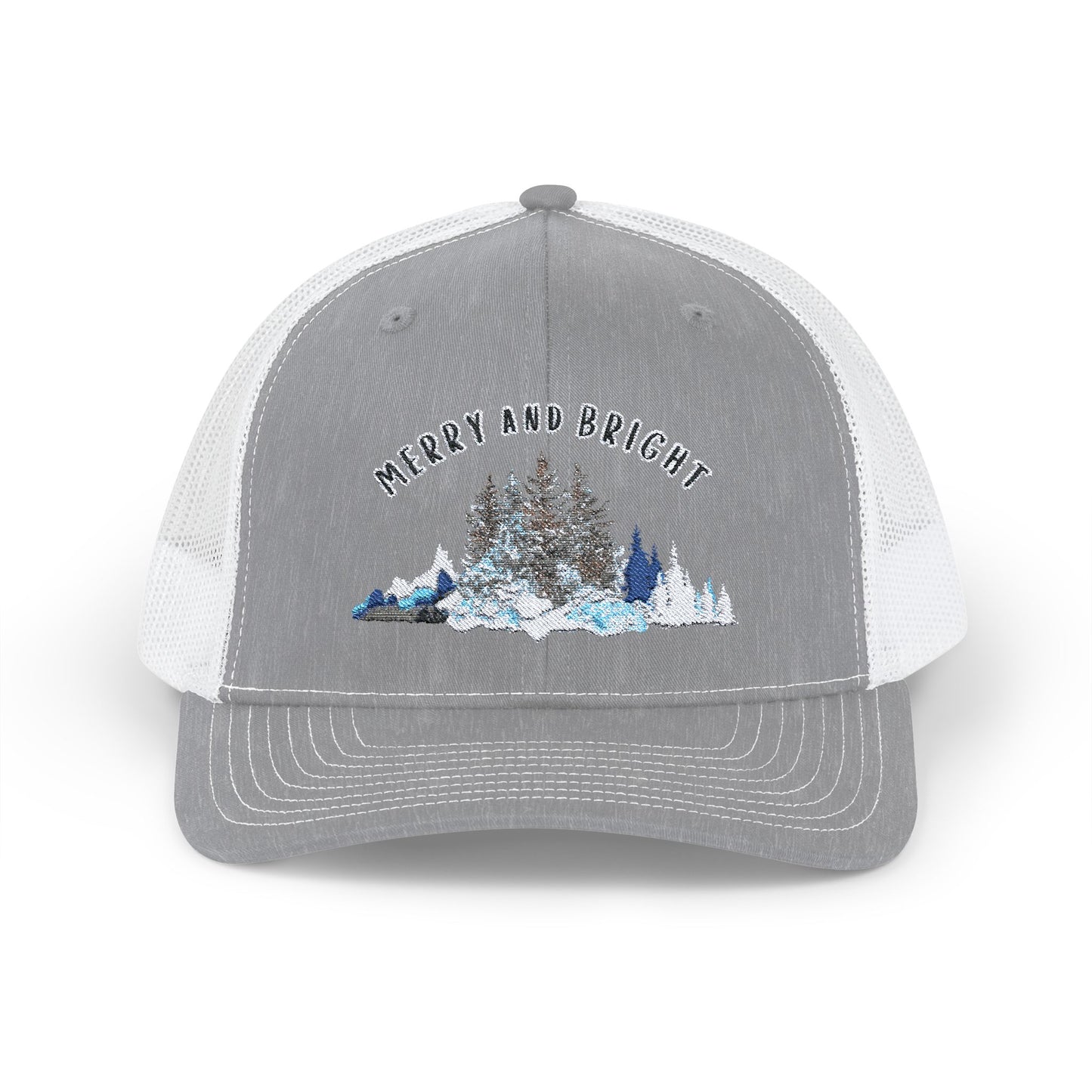 "Merry and Bright" Embroidered Snapback Trucker Cap