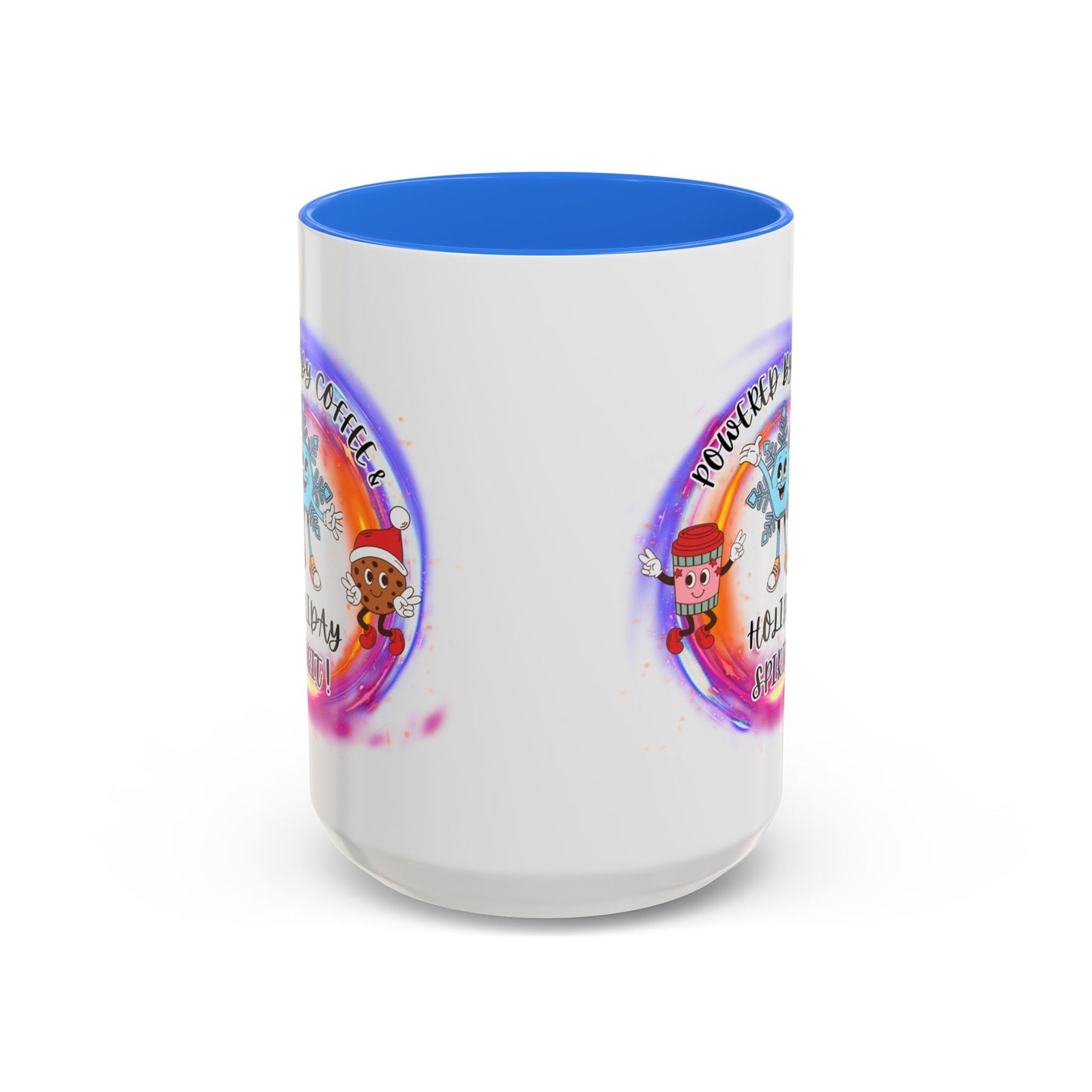 "Powered By Coffee and Christmas Spirit" Two Tone Accent Mugs (11oz, 15oz)