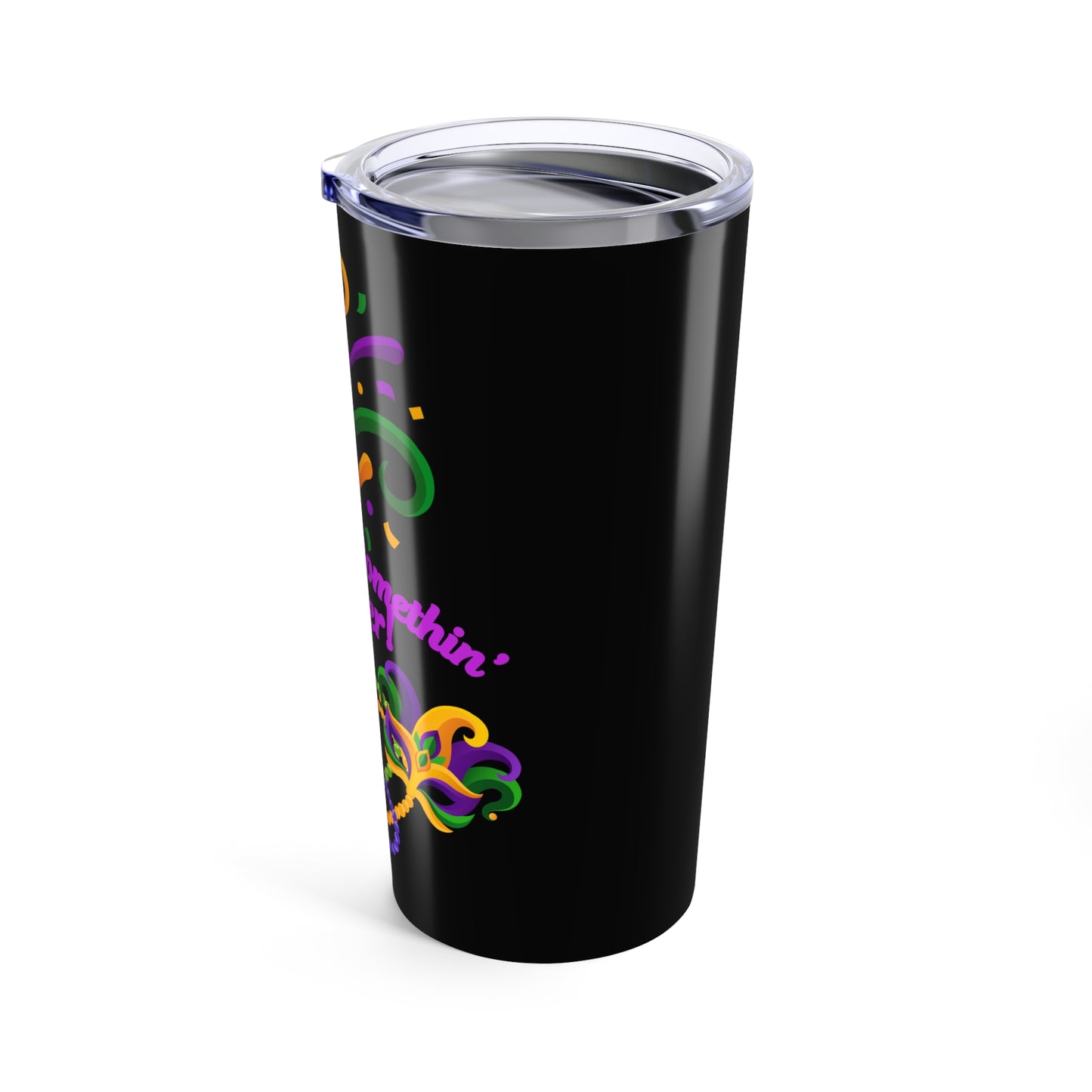 Mardi Gras 20oz Tumbler - "Throw Me Something Mister" Beads & Mask Travel Cup-Black