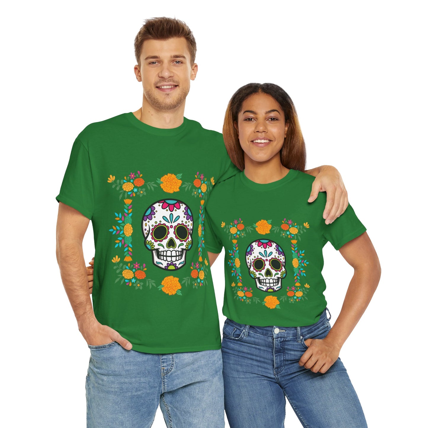"Day of the Dead" Unisex Heavy Cotton Tee, Colorful Sugar Skull Design!