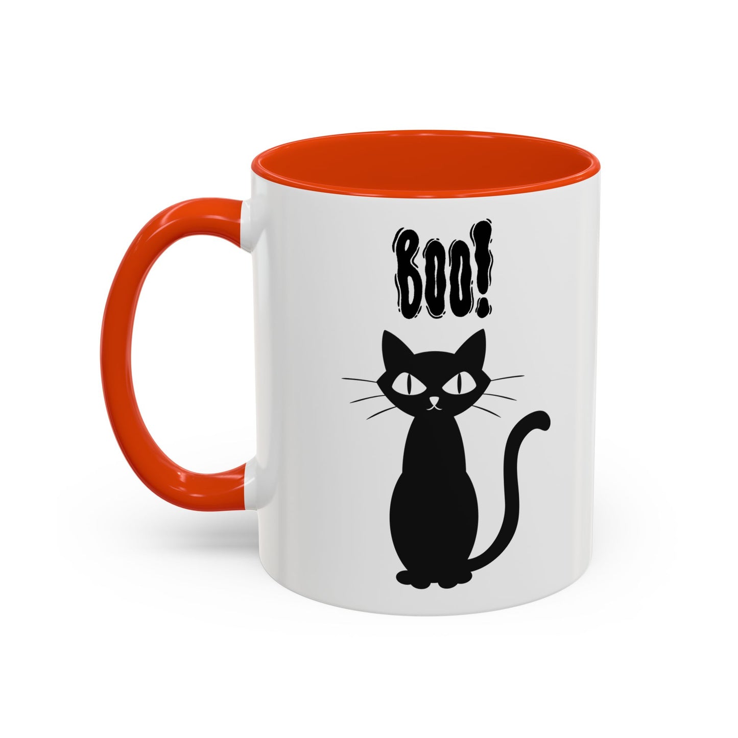 ''Boo" Black Kitty, White Ceramic Mugs With Colorful Accents (11oz and 15oz)