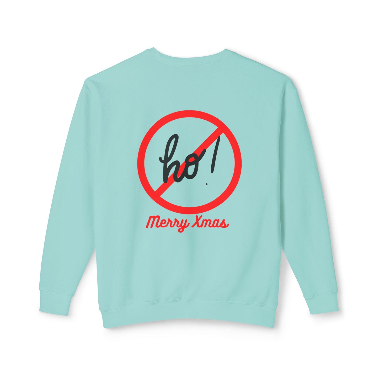 "Smiling(Tan)Santa-Ho, Ho, Ho," Unisex Lightweight Crewneck Sweatshirt, Black Text
