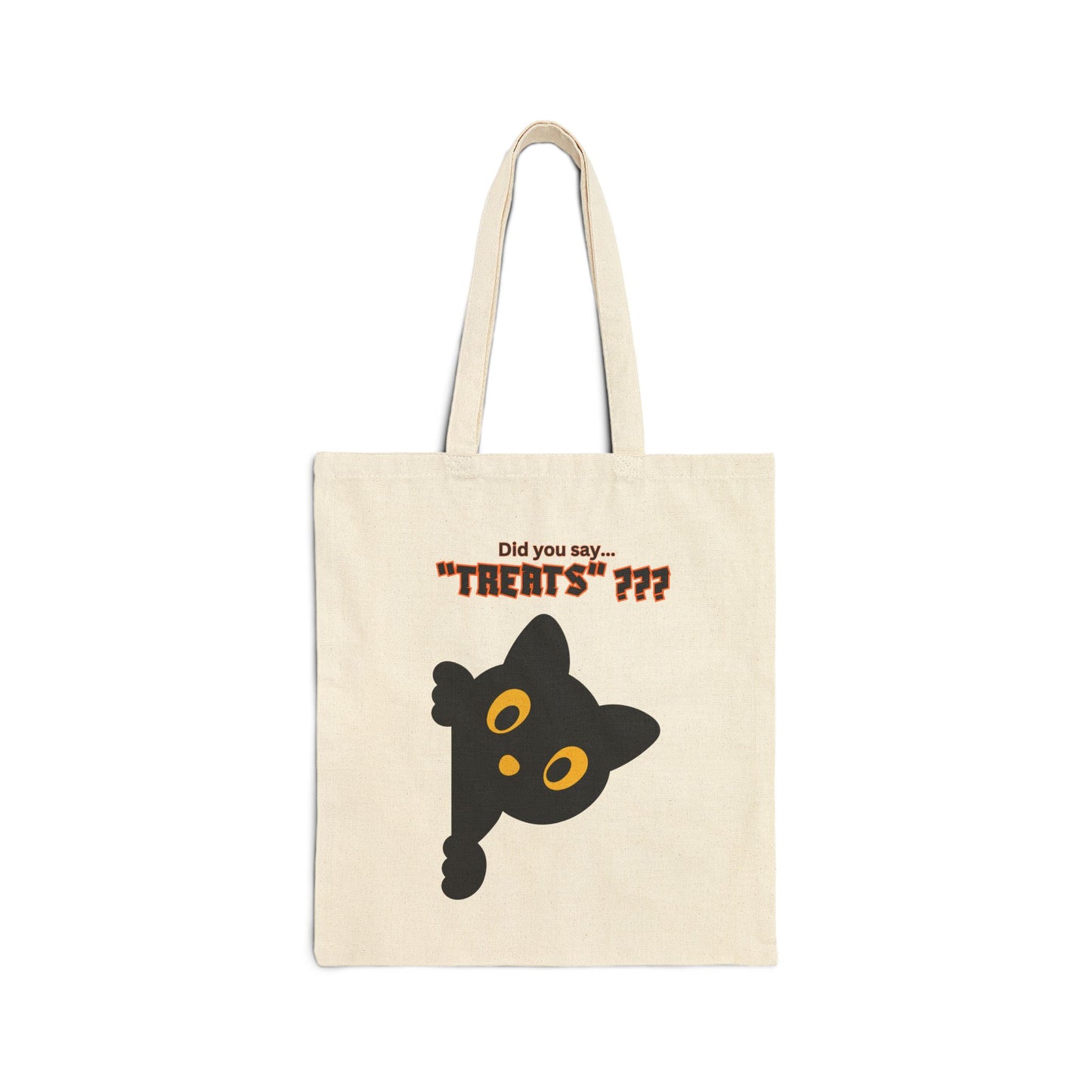 "Treats???" Playful Black Cat Tote Bag for Halloween, Trick-or-Treating, Eco-Friendly Shopping