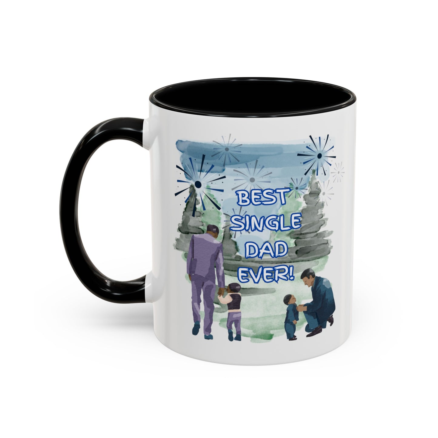"Best Single Dad Ever" Retro Style Nature Setting, Accent Coffee Mug (11 oz, 15 oz)