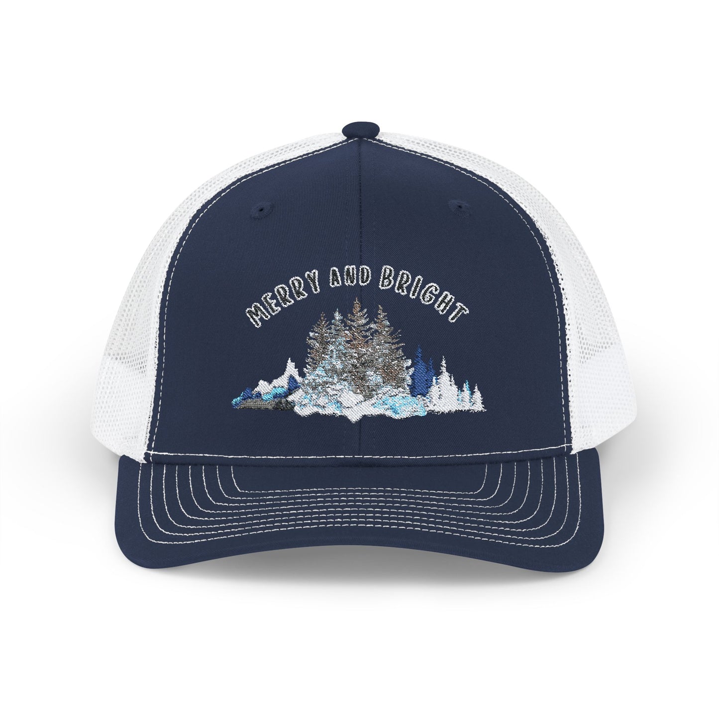 "Merry and Bright" Embroidered Snapback Trucker Cap