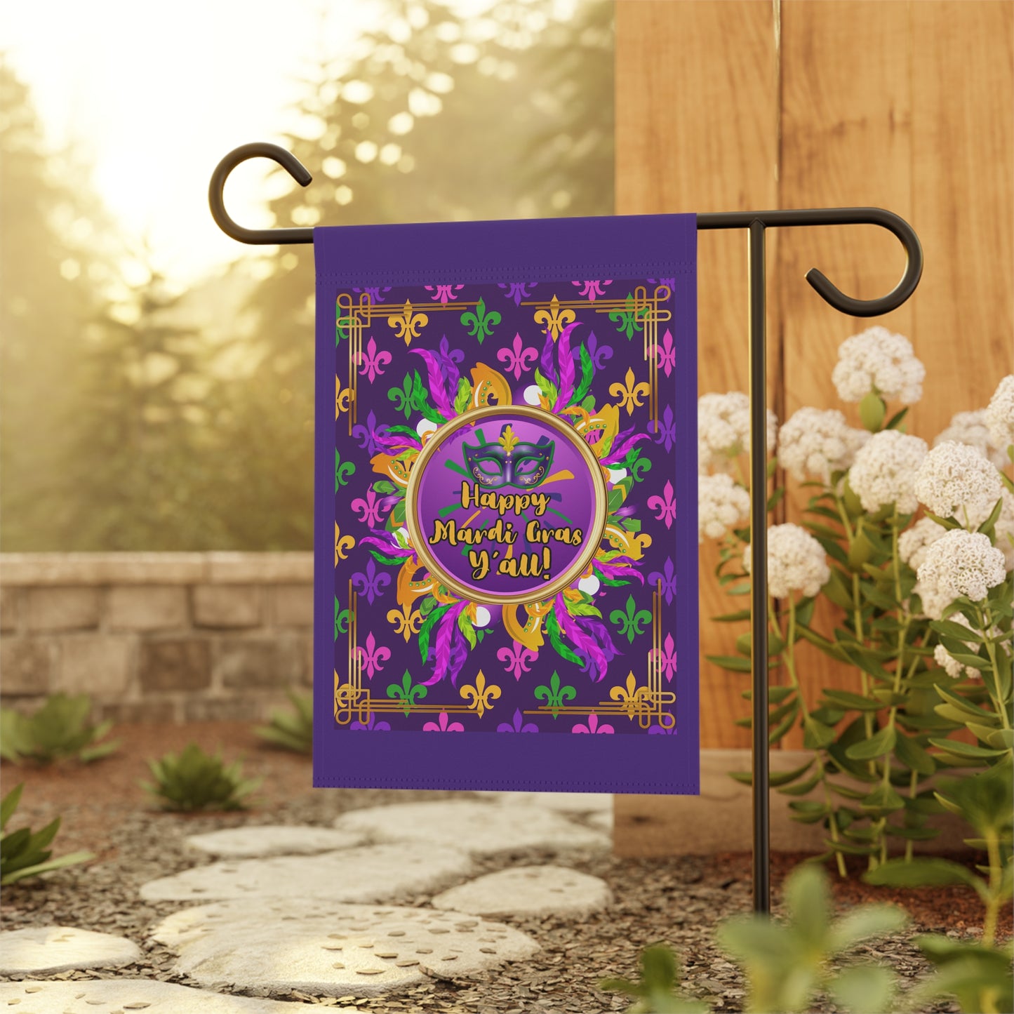 "Happy Mardi Gras Y'all", Fleur De Lis Mardi Gras House Flag In Purple. Let This Vibrant Paisley Banner/Flag Help You Celebrate Carnival Season!