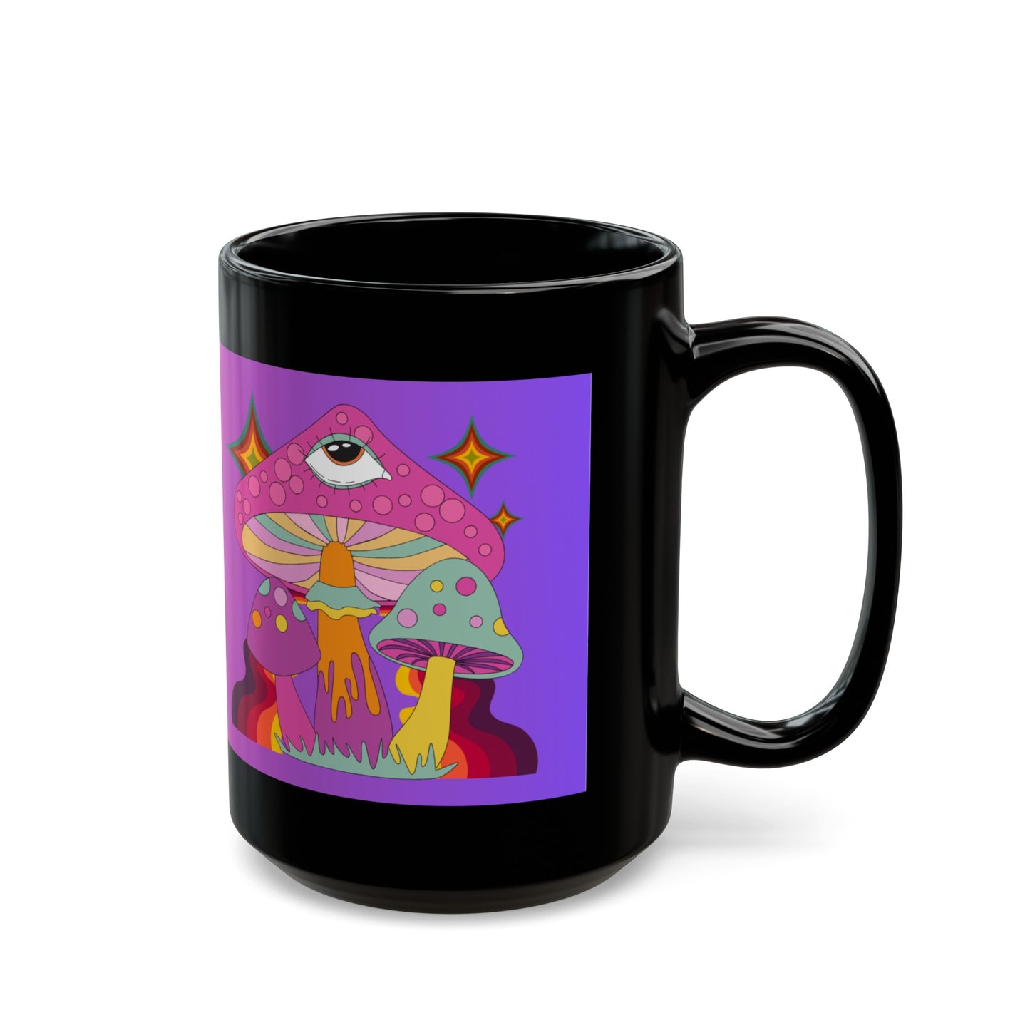 "Groovy Mushrooms with Ombre Background" Black Mug (11 oz, 15 oz)
