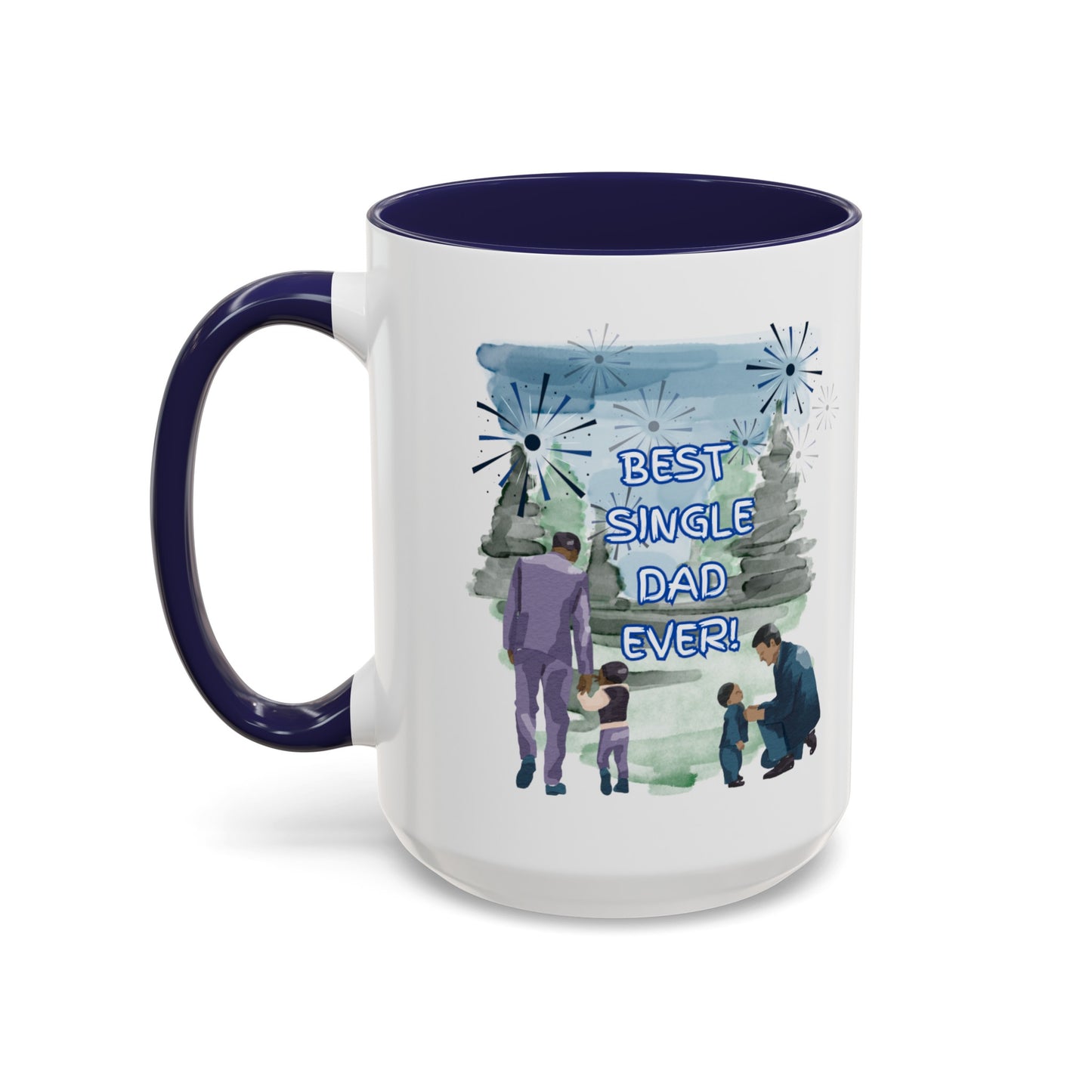 "Best Single Dad Ever" Retro Style Nature Setting, Accent Coffee Mug (11 oz, 15 oz)