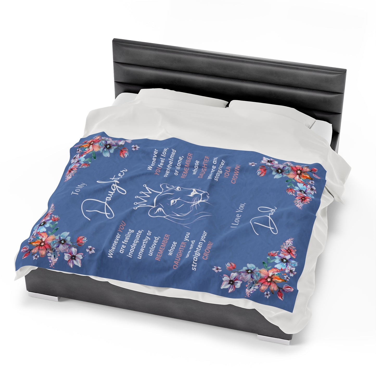 "To My Daughter"- Lion Princess, 60 in x 80 in Plush Blanket - Wedgewood Blue