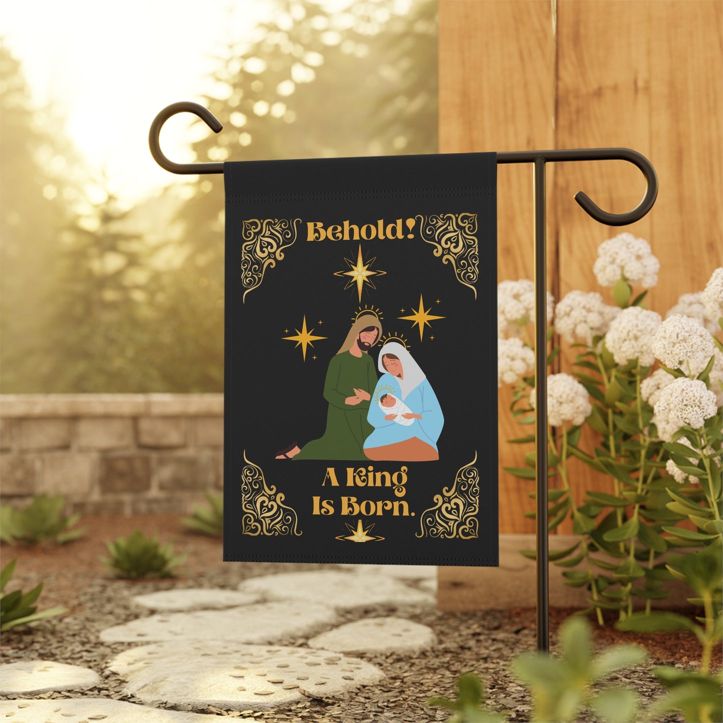 Black Nativity Garden Flag - "Behold! A King Is Born" Christmas Yard Banner