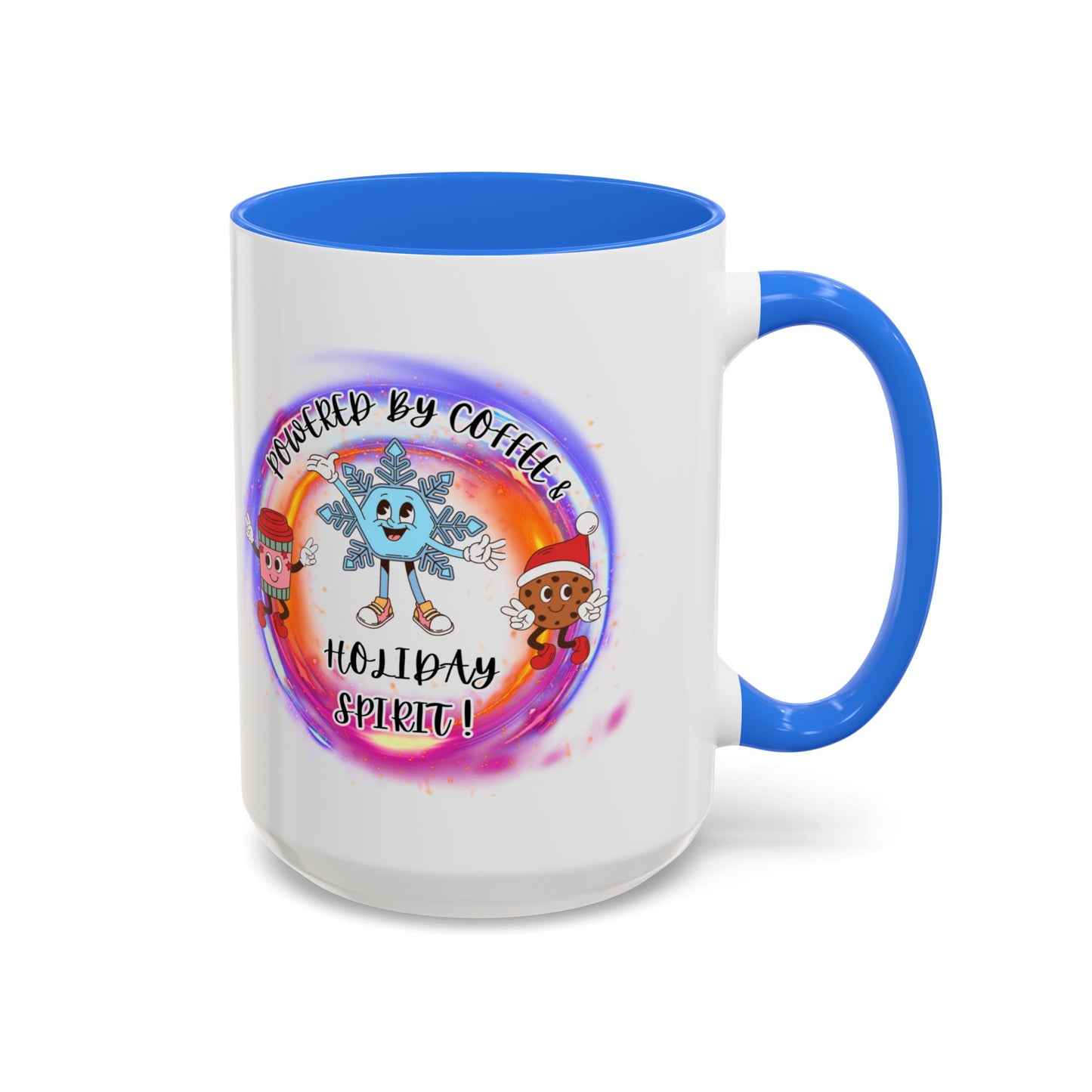 "Powered By Coffee and Christmas Spirit" Two Tone Accent Mugs (11oz, 15oz)