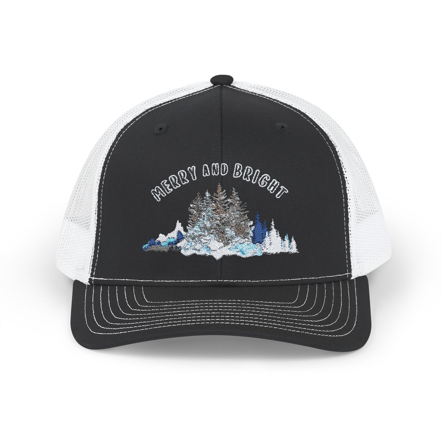 "Merry and Bright" Embroidered Snapback Trucker Cap