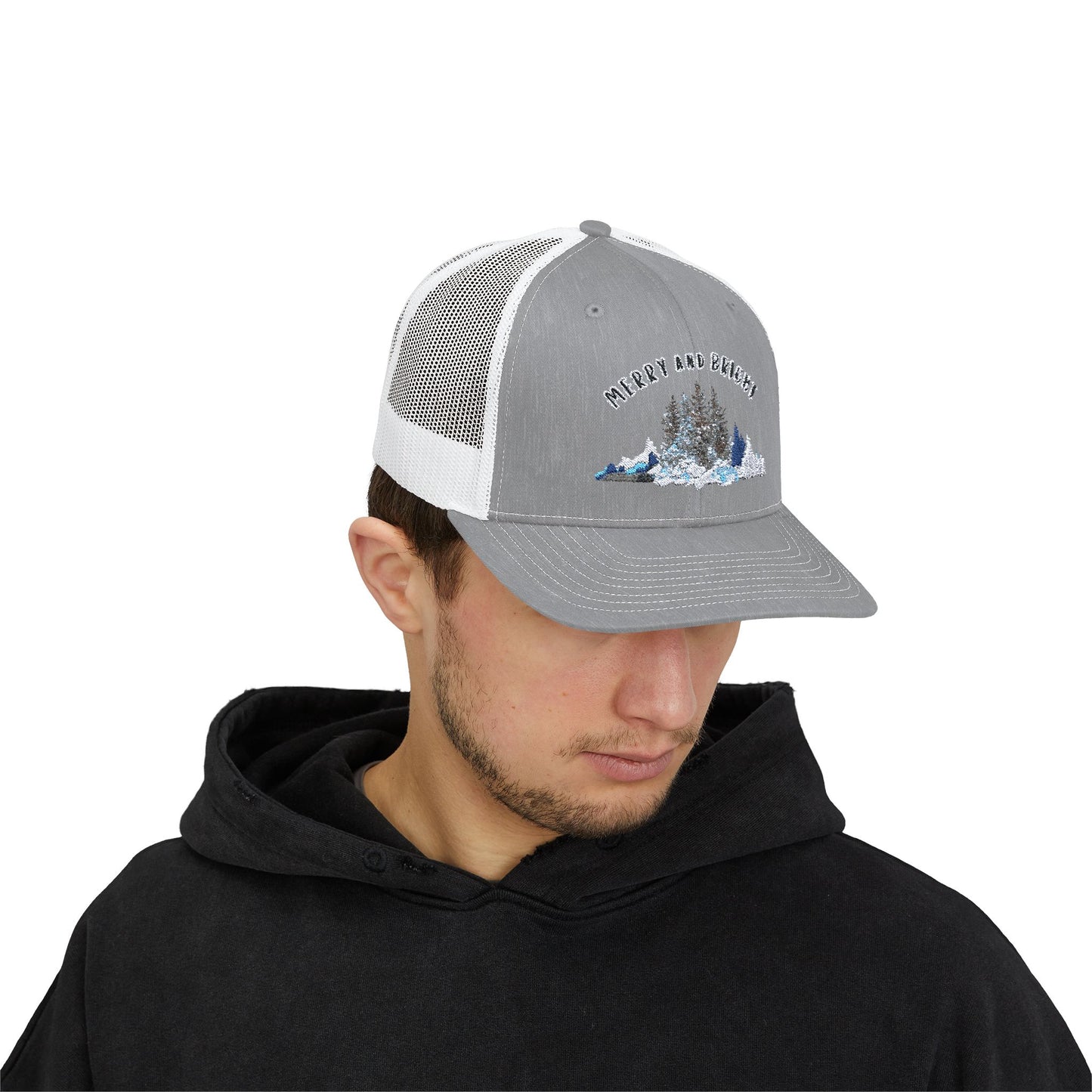 "Merry and Bright" Embroidered Snapback Trucker Cap