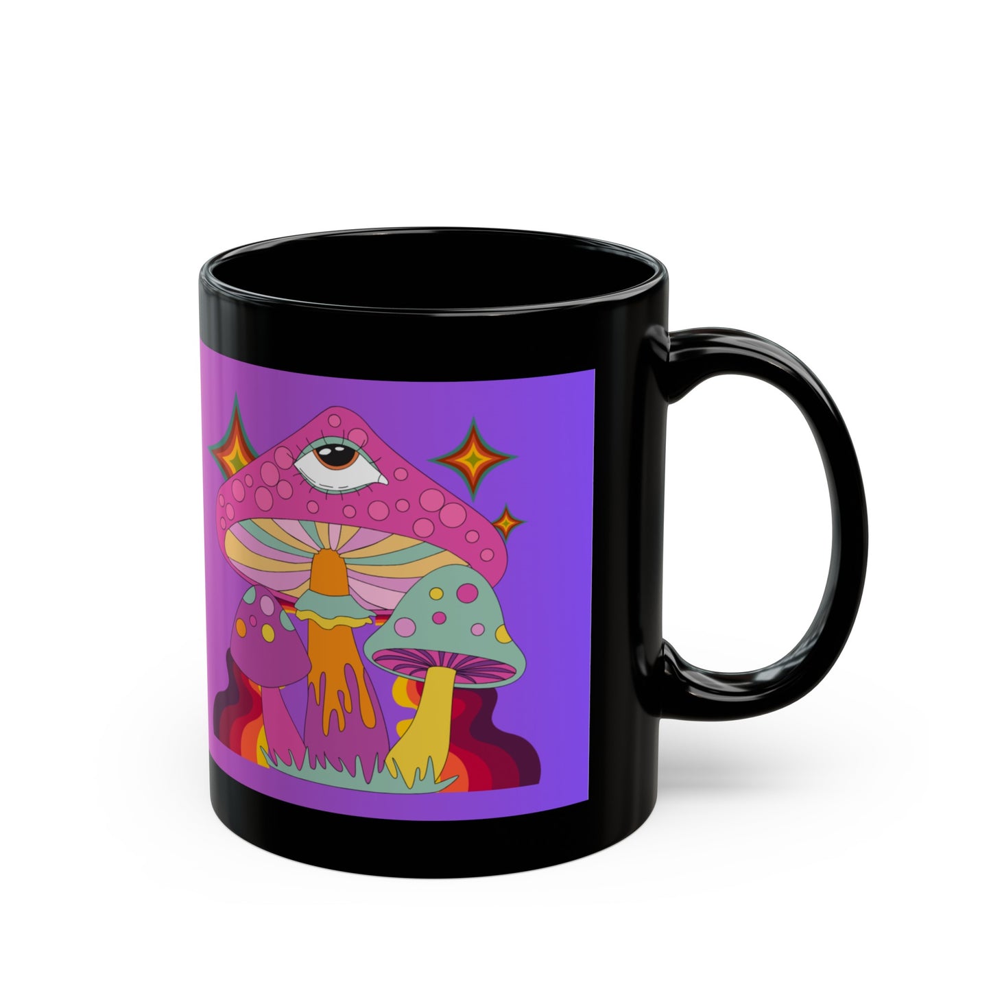 "Groovy Mushrooms with Ombre Background" Black Mug (11 oz, 15 oz)