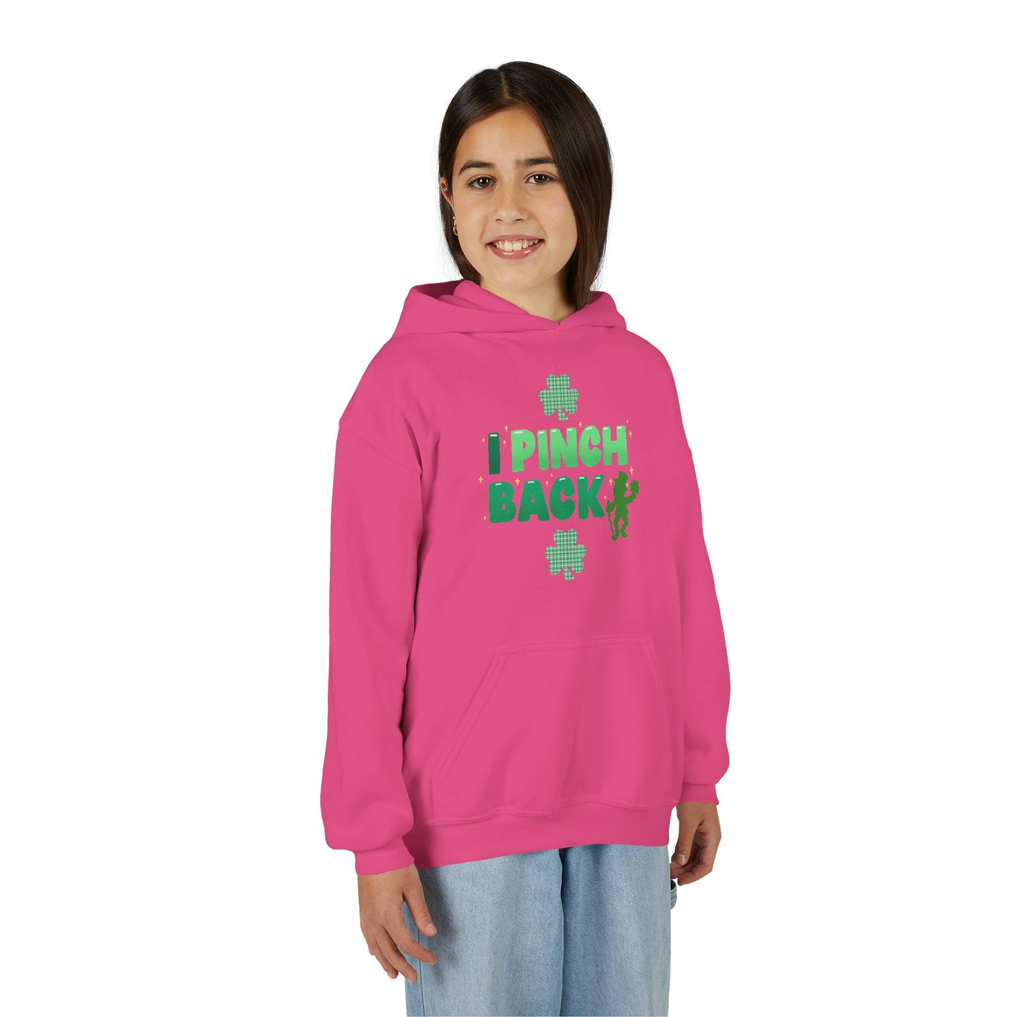 Youth St. Patrick's Day Hoodie — "I Pinch Back" Shamrock (Approach With Caution-LOL)