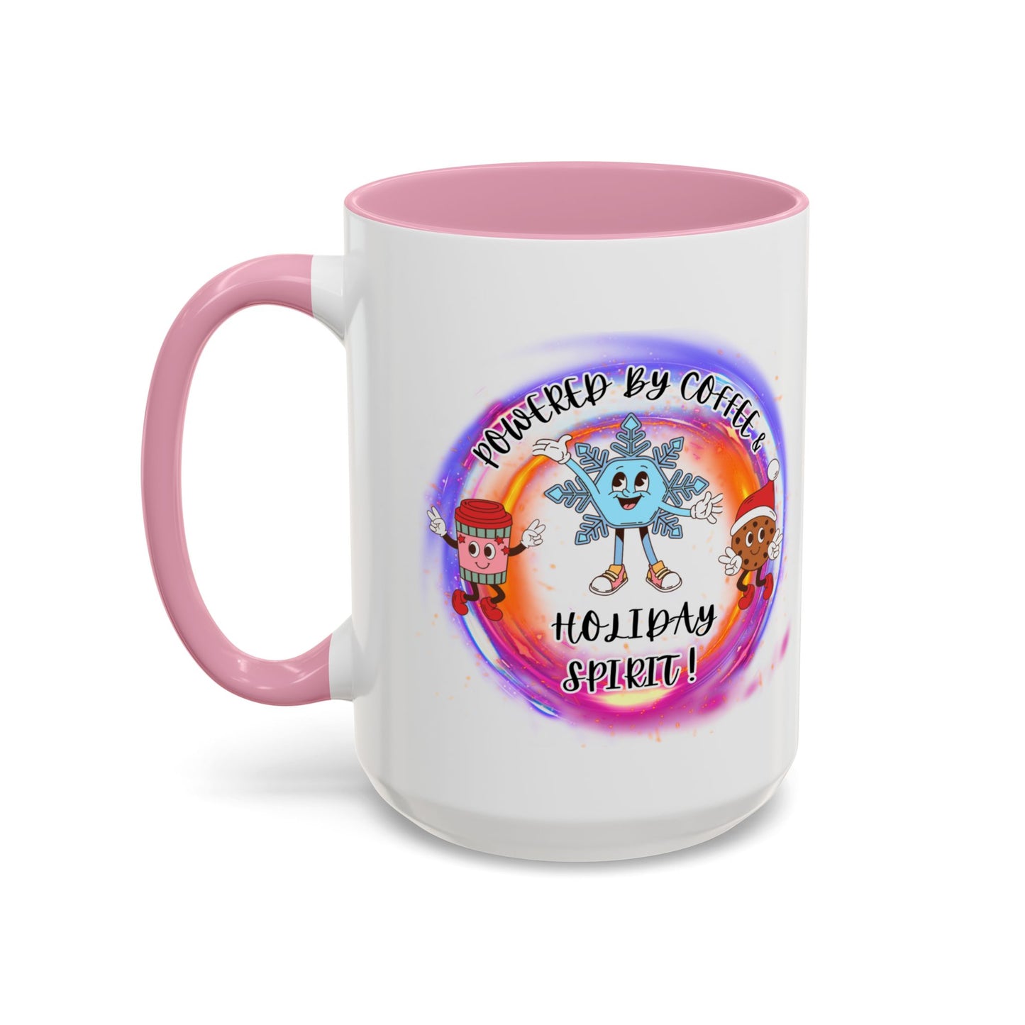 "Powered By Coffee and Christmas Spirit" Two Tone Accent Mugs (11oz, 15oz)