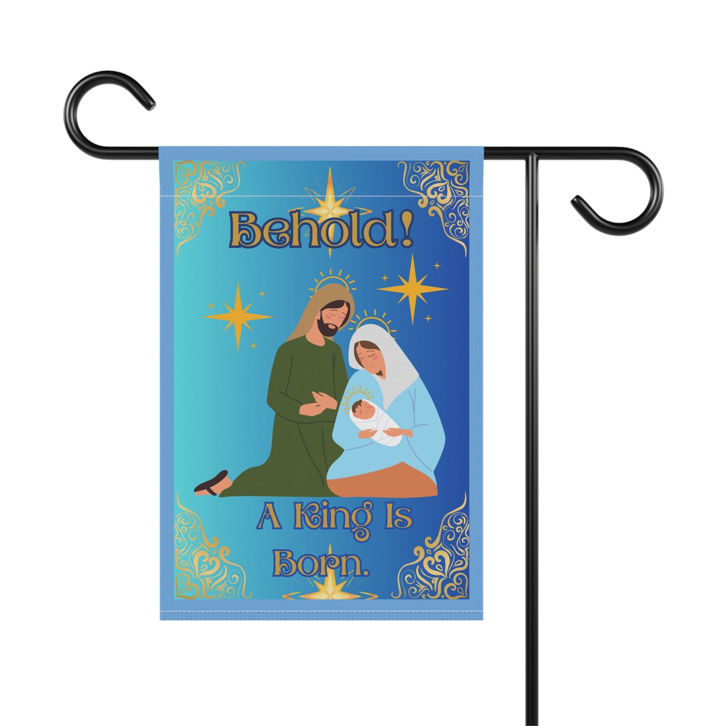 "Behold. A King Is Born!", Garden/Lawn Banner, 12 in x 18 in, Teal Ombre