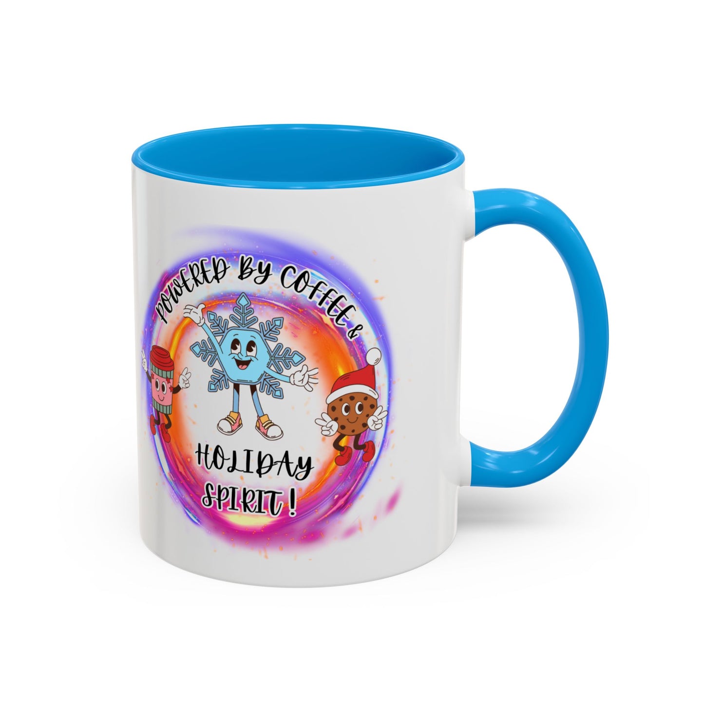 "Powered By Coffee and Christmas Spirit" Two Tone Accent Mugs (11oz, 15oz)