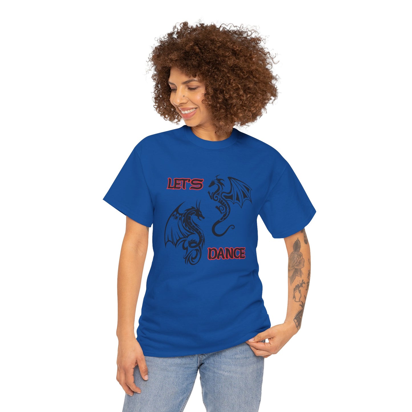 "Let's Dance" Unisex Heavy Cotton Tee, Black/Red Text