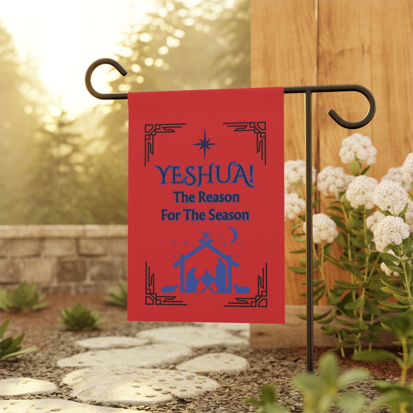 Yeshua! The Reason for the Season Red Garden Flag