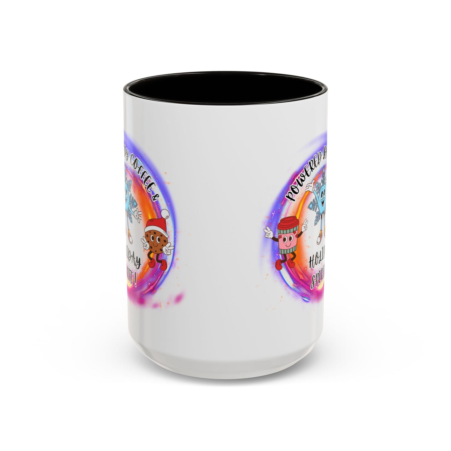 "Powered By Coffee and Christmas Spirit" Two Tone Accent Mugs (11oz, 15oz)