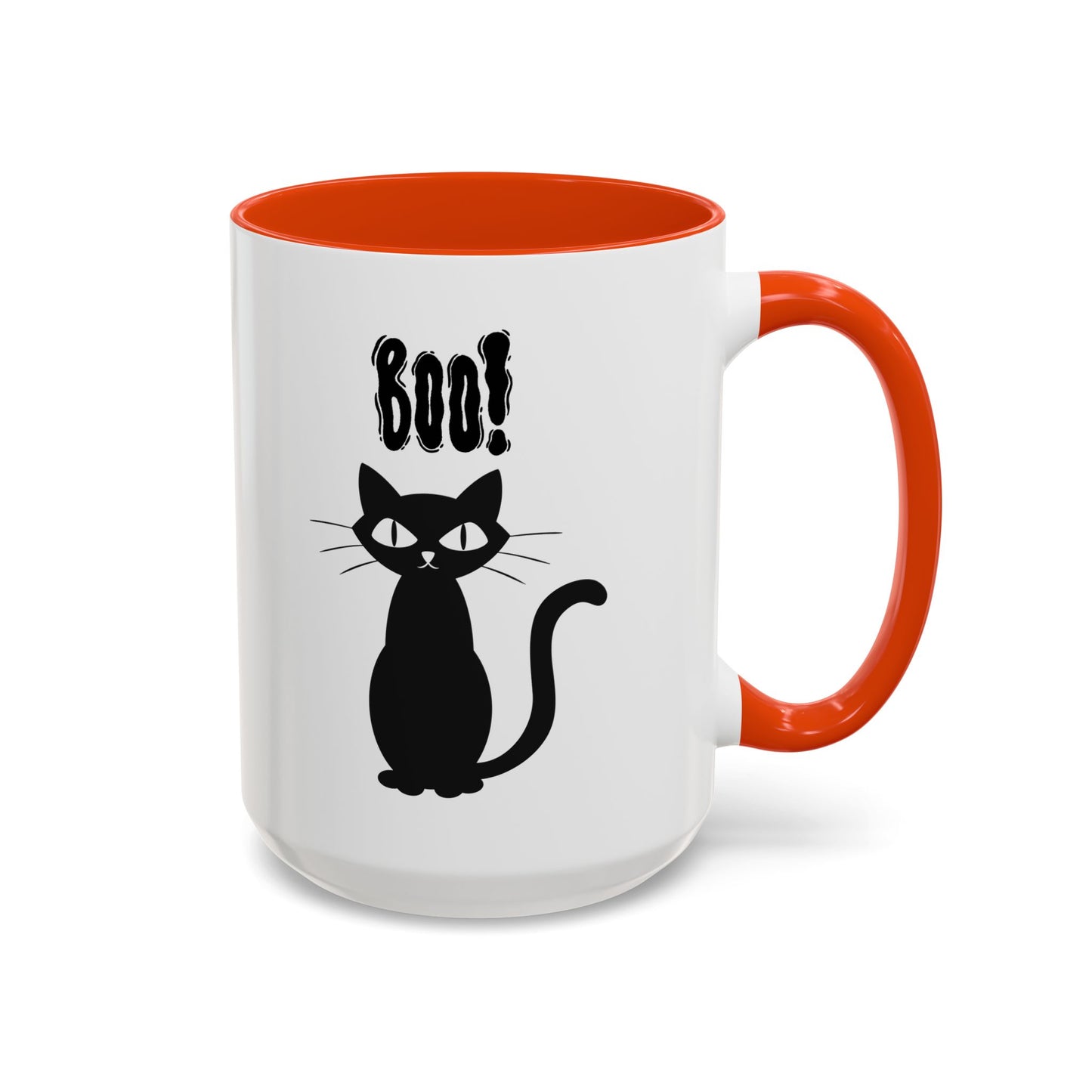 ''Boo" Black Kitty, White Ceramic Mugs With Colorful Accents (11oz and 15oz)