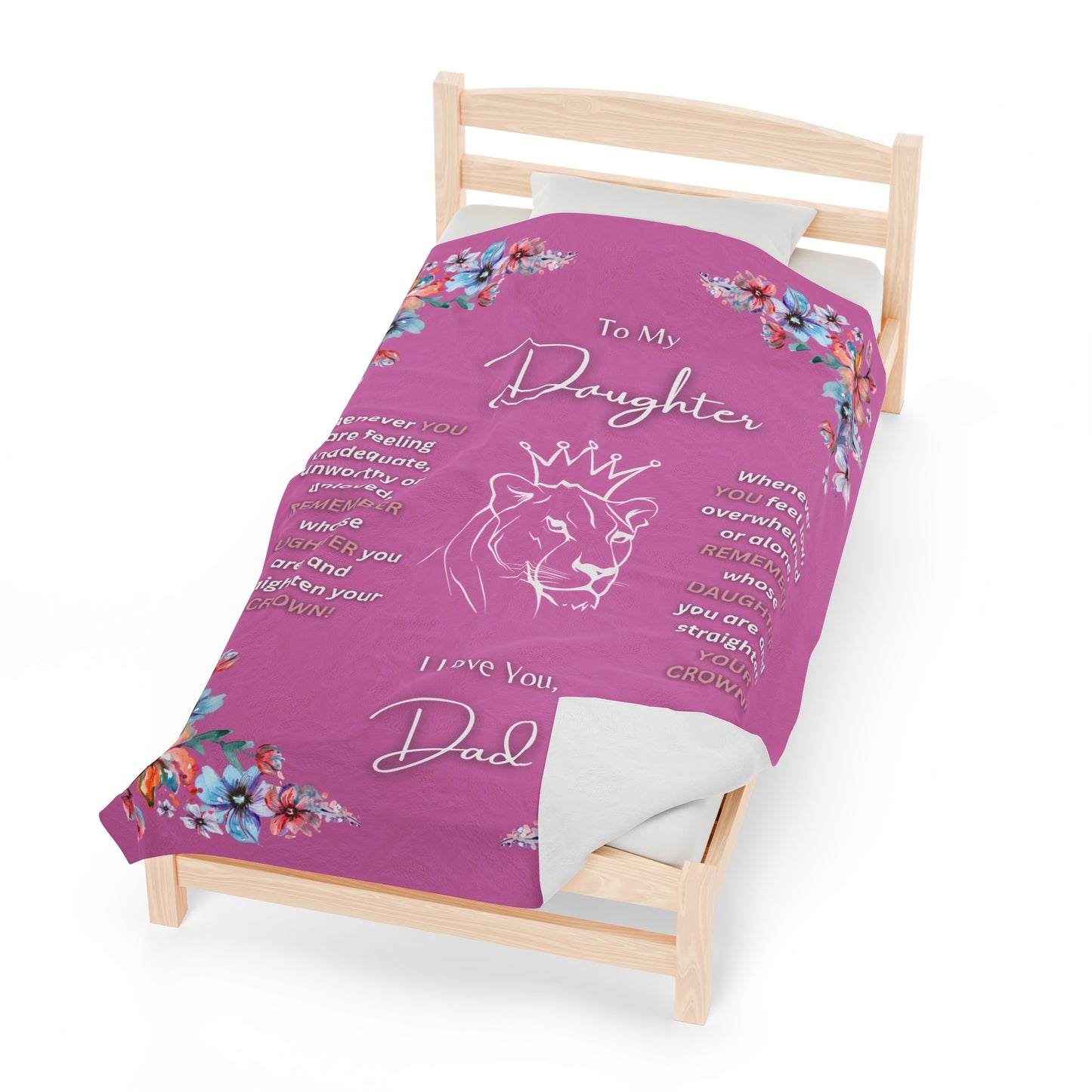 "To My Daughter-Lion Princess", 60 in x 80 in Velveteen Plush Blanket-Bubble Gum Pink