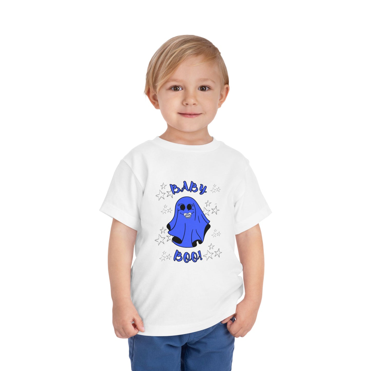 "Baby Boo-Blue", Toddler Starry Ghost Halloween Tee Shirt