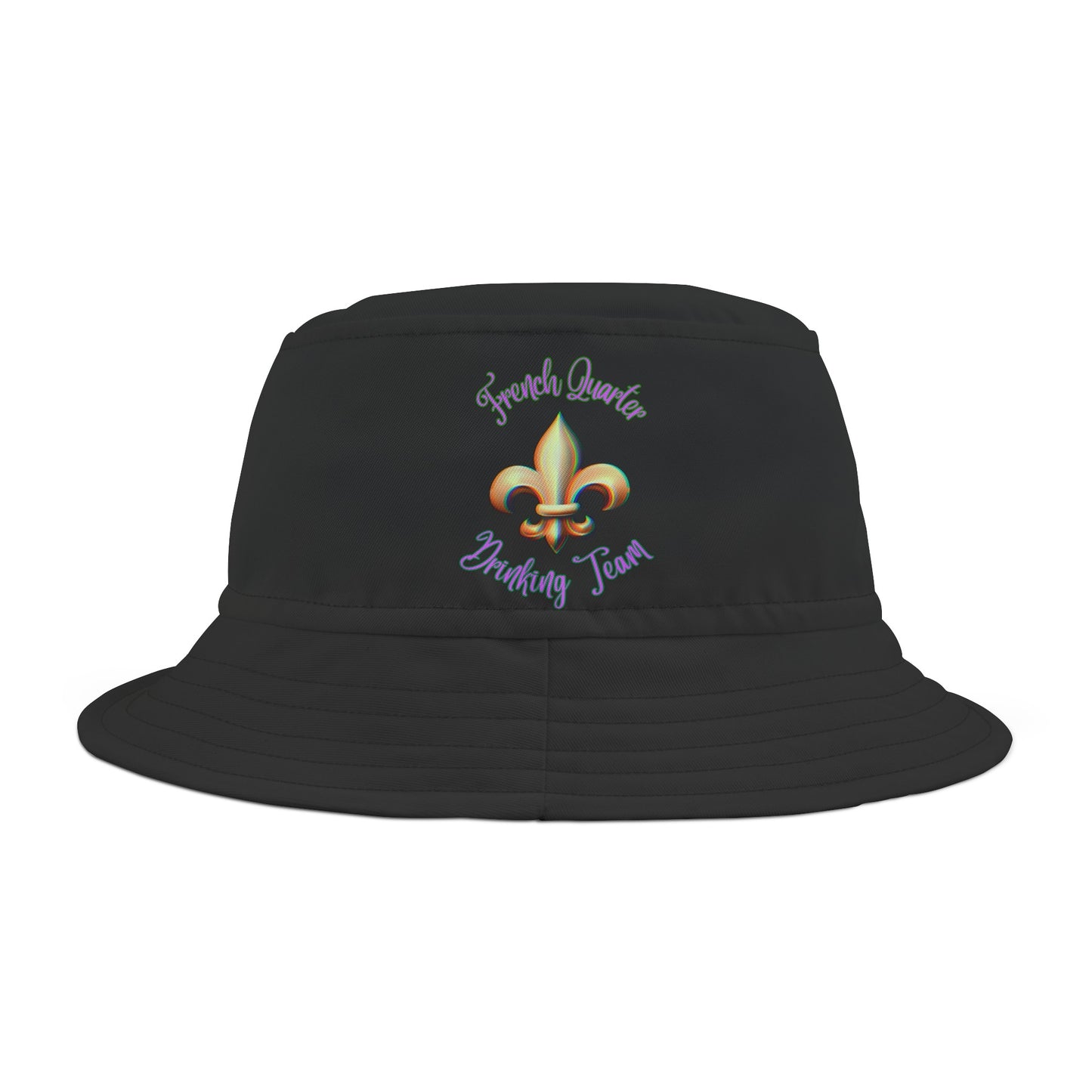 "French Quarter Drinking Team" Black Bucket Hat , With Black or White Stitching
