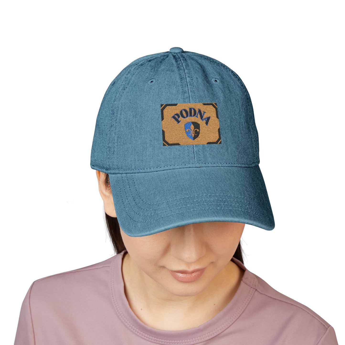 Embroidered Denim Hat with "PODNA" Logo
