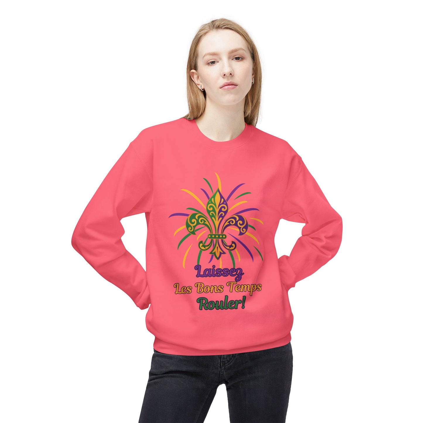 Mardi Gras Fleur-de-Lis Crewneck Sweatshirt — "Laissez Les Bons Temps Rouler!"