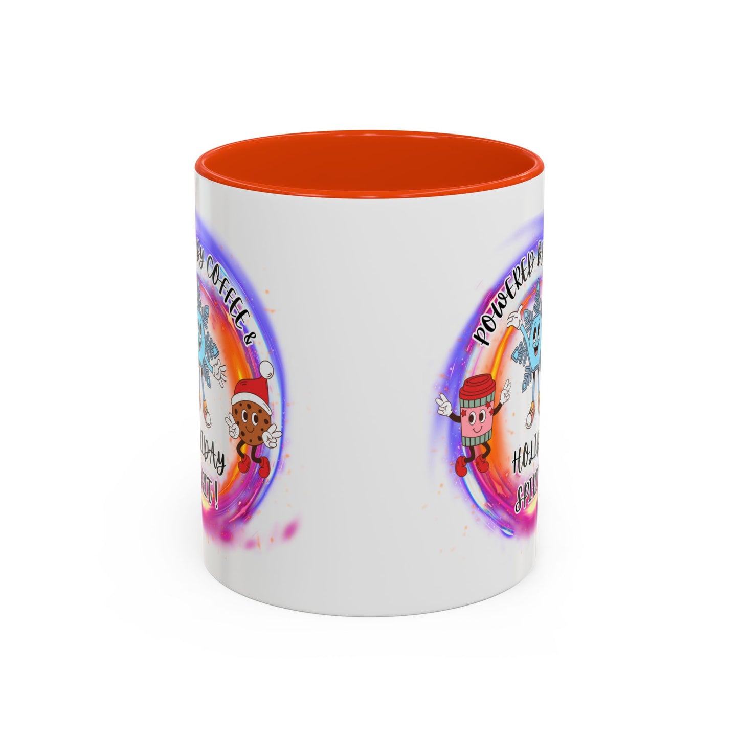 "Powered By Coffee and Christmas Spirit" Two Tone Accent Mugs (11oz, 15oz)