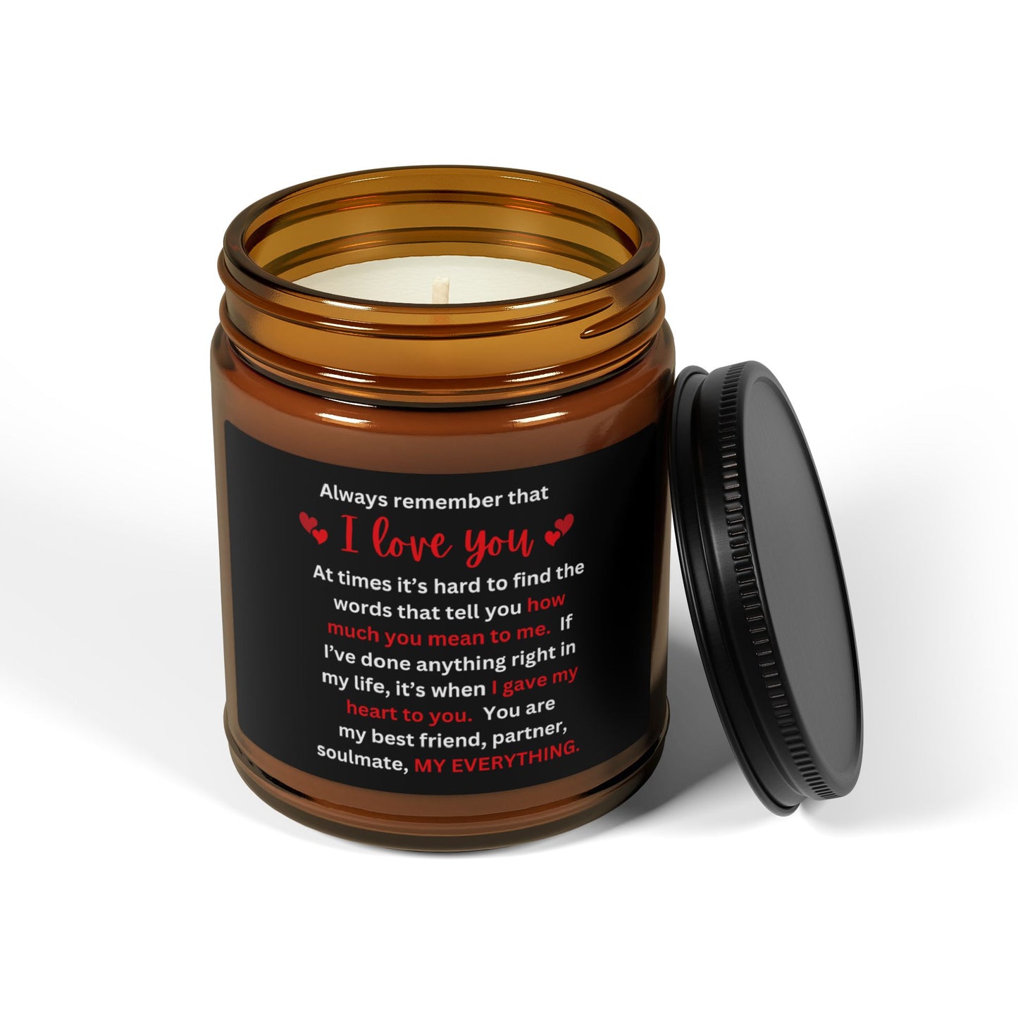 "I Love You" Scented Soy Candle (Multi-Size), Amber Jar with Black label
