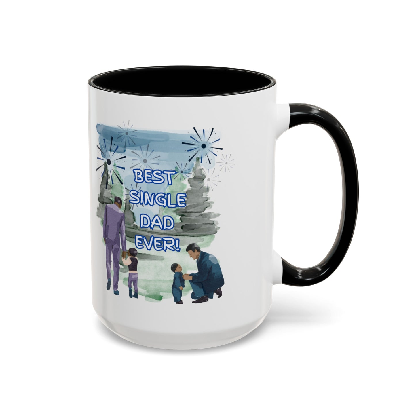 "Best Single Dad Ever" Retro Style Nature Setting, Accent Coffee Mug (11 oz, 15 oz)