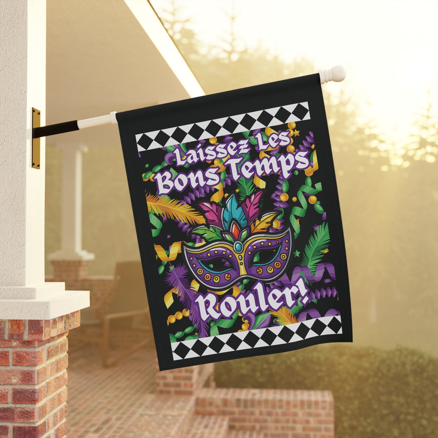 Mardi Gras Garden Banner — "Laissez Les Bons Temps Rouler" House Flag-Black