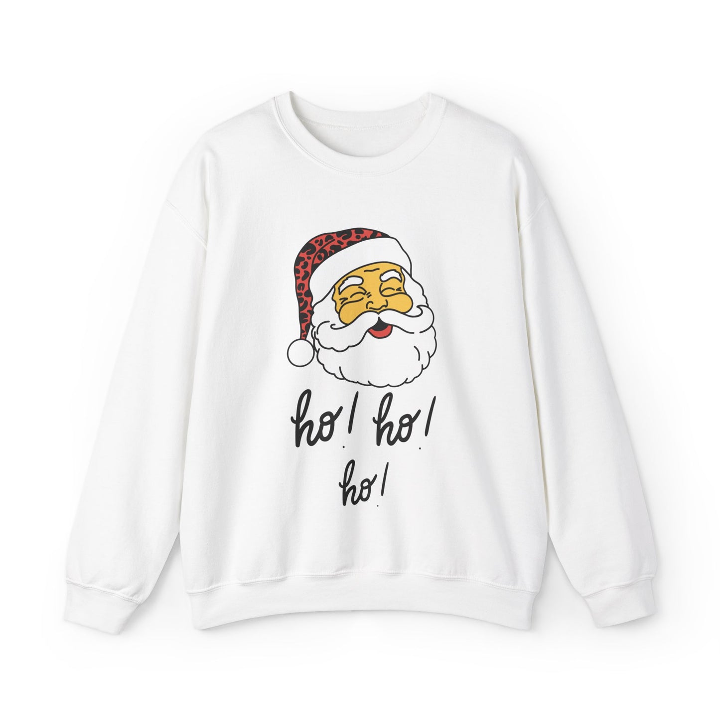 "Smiling Santa (Tan) Ho Ho Ho!" Unisex, Heavy Blend Sweatshirt, Black Text
