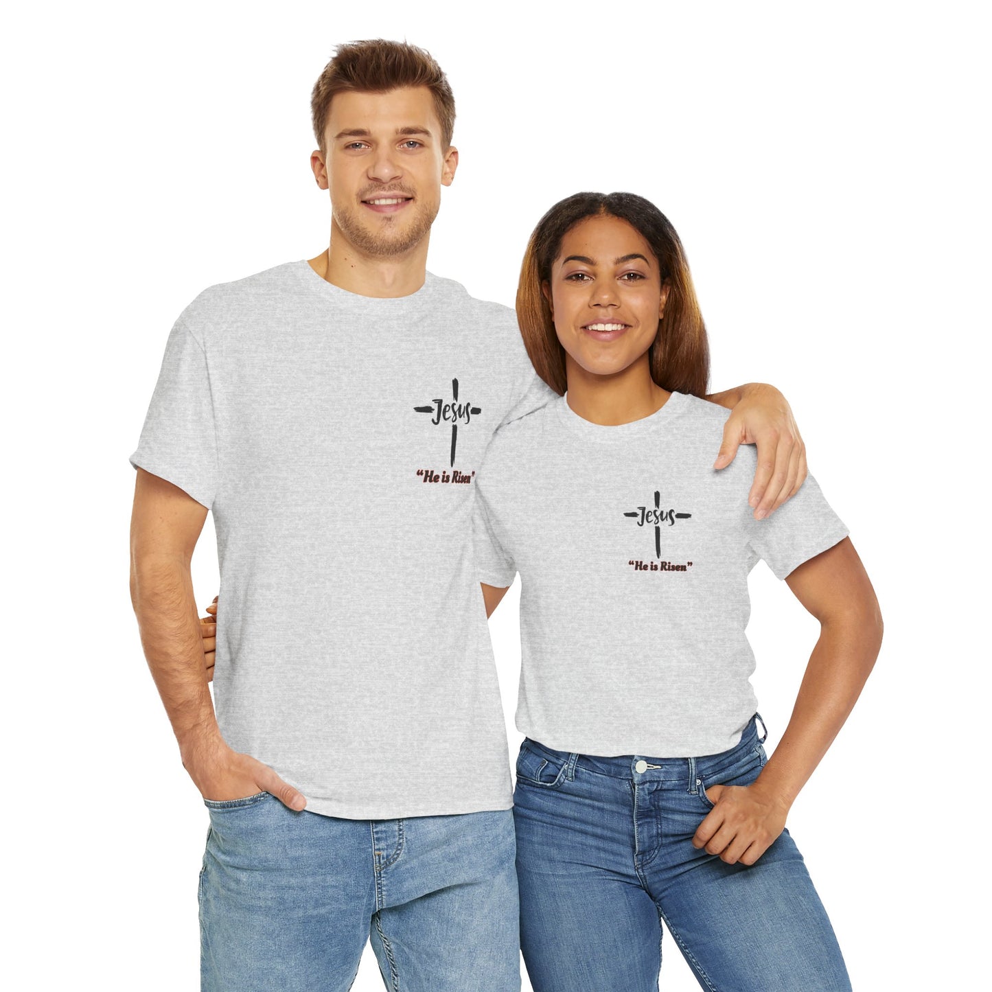 "He is Risen" Front and Back Design, Unisex Heavy Cotton Tee