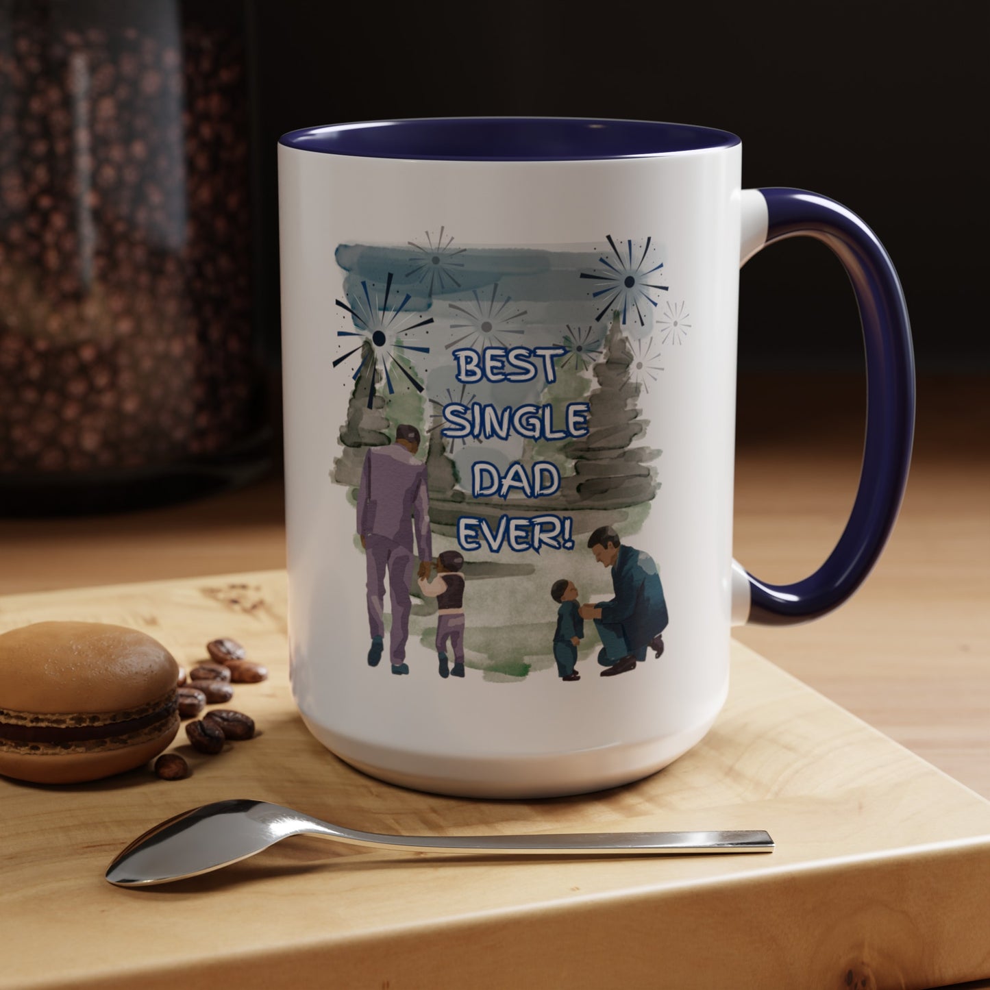 "Best Single Dad Ever" Retro Style Nature Setting, Accent Coffee Mug (11 oz, 15 oz)