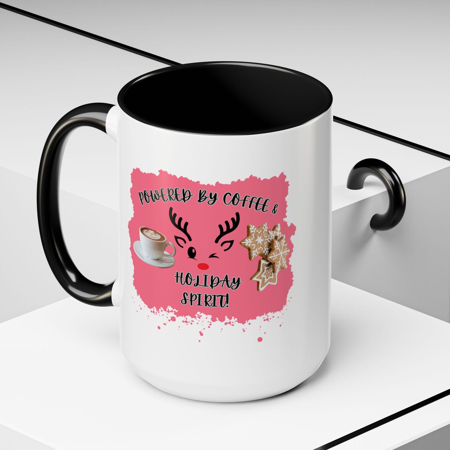 "Powered By Coffee & Christmas Spirit!" Accent Coffee Mug (11oz & 15oz)