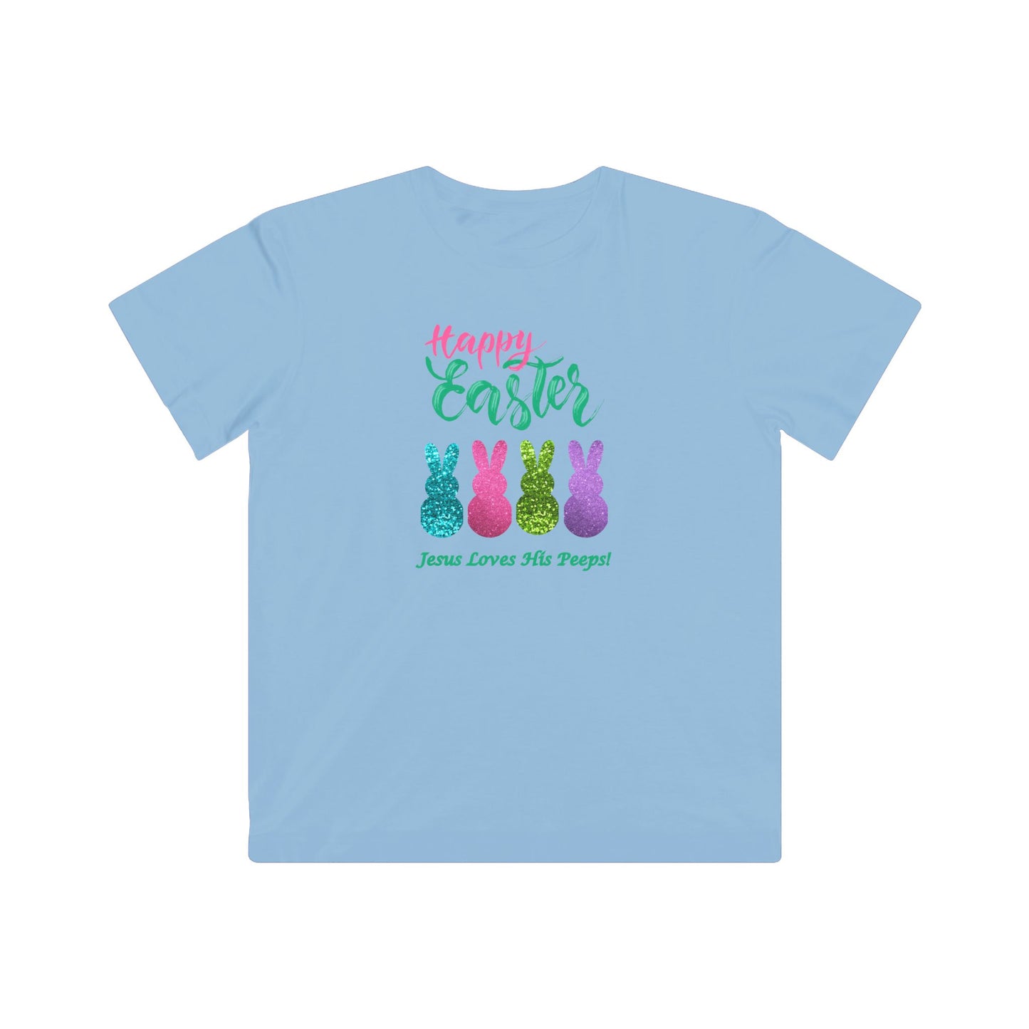 "Happy Easter" Kids Fine Jersey Tee - Glitter Bunny Design
