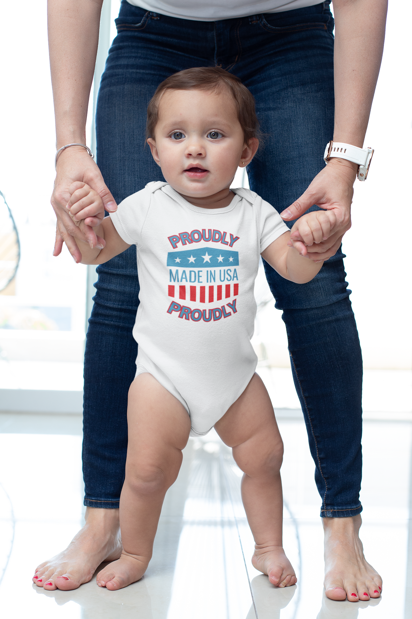 Proudly Made in USA Infant Bodysuit — Patriotic 4th of July Newborn Onesie