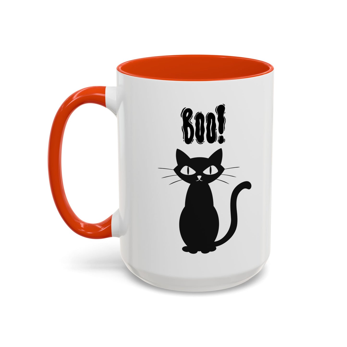 ''Boo" Black Kitty, White Ceramic Mugs With Colorful Accents (11oz and 15oz)