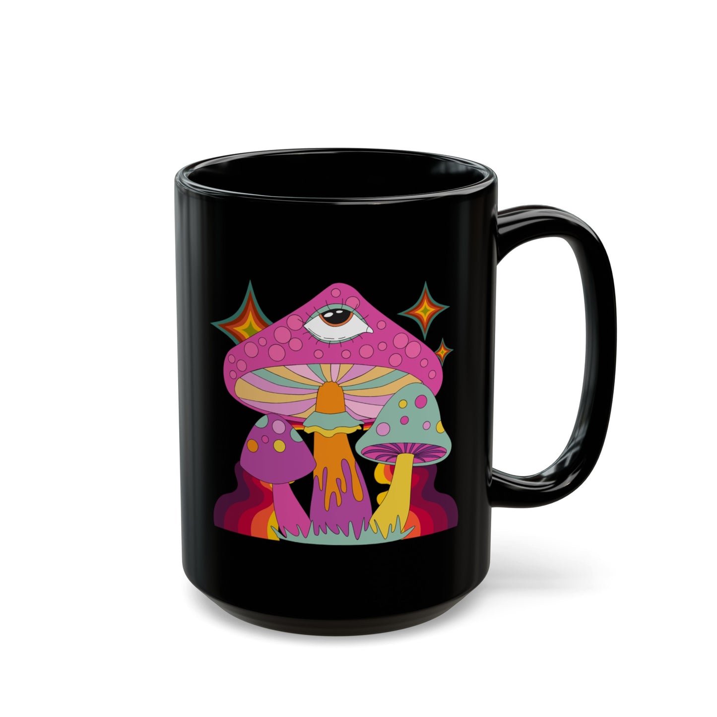 "Groovy Mushrooms" Black Mug (11 oz, 15 oz)