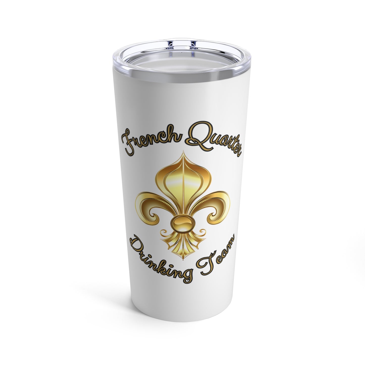 "French Quarter Drinking Team" White Tumbler with Ornate Design, 20 oz